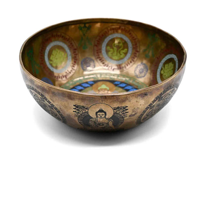 Campana tibetana con incisione colorata con Buddha – 28 cm