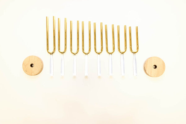 Kristall Stimmgabel Set Gold mit Koffer